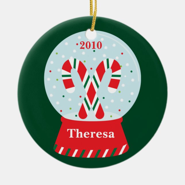 Zuckerstange Snowglobe Weihnachtsverzierung Keramik Ornament (Vorne)