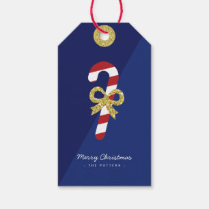 Zuckerstange Spaß Weihnachten Blau & Gold Geschenkanhänger