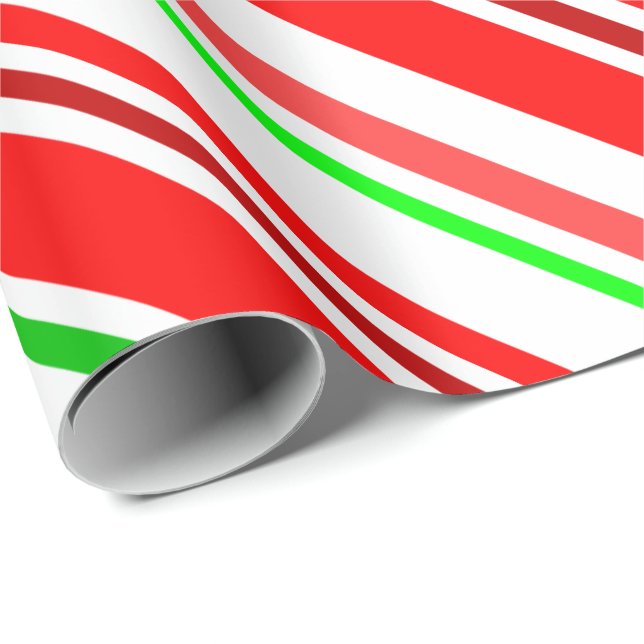 Zuckerstange Stripes rotes weißes grünes Geschenkpapier (Rolleneckpunkt)