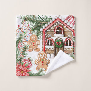 Zuckerstangehaus, Poinsettia, Lebkuchenmann Waschlappen