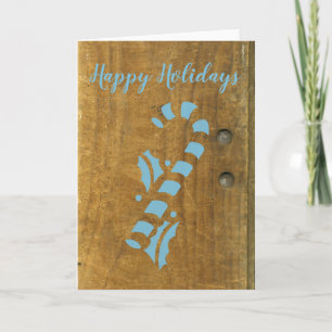 Zuckerstangen Antiqu Holz Blau Feiertage Feiertagskarte