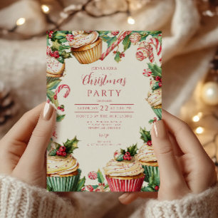 Zuckerstangen-Cupcake-Weihnachten Einladung