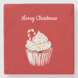 Zuckerstangen-Cupcake-Weihnachten Steinuntersetzer