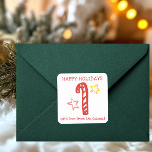 Zuckerstangen-Doodle-WEIHNACHTEN-Feiertags- Von-Na Quadratischer Aufkleber