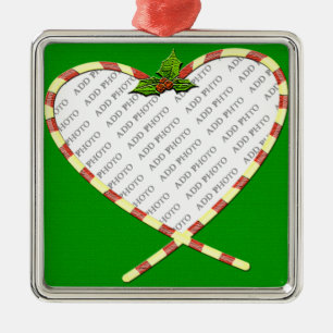 Zuckerstangen-Herz mit Ihrem Foto Silbernes Ornament