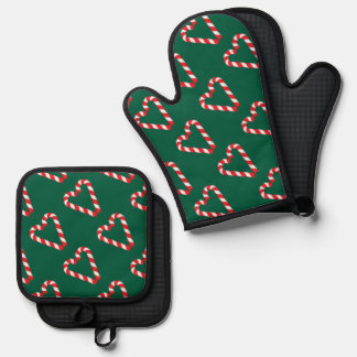 Zuckerstangen-Herz-Schraubenwahn-Grafik Feiertag Ofenhandschuh & Topflappen-Set