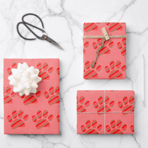 Zuckerstangen-Hundepfoten-Muster Altpapier-Druck Geschenkpapier Set