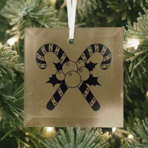 Zuckerstangen & Mistelzweig Schwarzes Frohe Weihna Ornament Aus Glas
