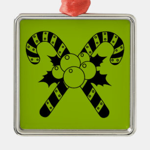 Zuckerstangen & Mistelzweig Schwarzes Frohes Weihn Ornament Aus Metall