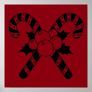 Zuckerstangen & Mistelzweig Schwarzes Frohes Weihn Poster