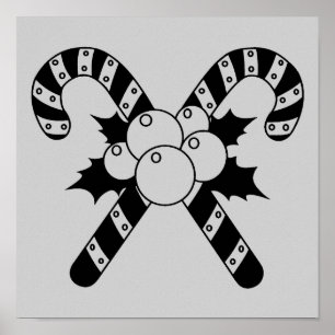 Zuckerstangen & Mistelzweig Schwarzes Frohes Weihn Poster