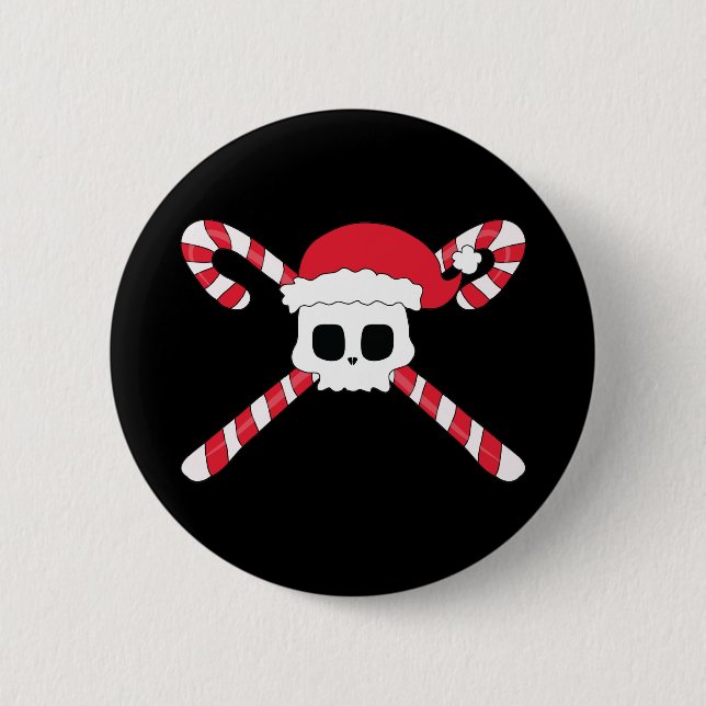 Zuckerstangen-Schädel-Weihnachtsmannhut Weihnachte Button (Vorderseite)