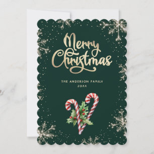 Zuckerstangen-Stechpalmen-Beeren Grüne Weihnachtsk Feiertagskarte