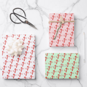 Zuckerstangen Sterne Doodle WEIHNACHTEN Rot Geschenkpapier Set