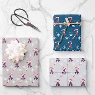 Zuckerstangen- und Beerenschneeflocken-Weihnachtsm Geschenkpapier Set