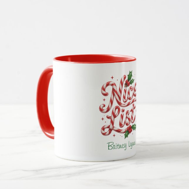 Zuckerstangen-Weihnachts-Nice-List  Tasse (Vorderseite Links)