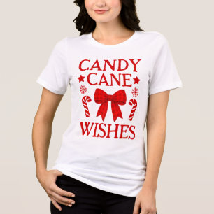 Zuckerstangen-Wünsche Rotes Gingham-Schleifen Weih Tri-Blend Shirt