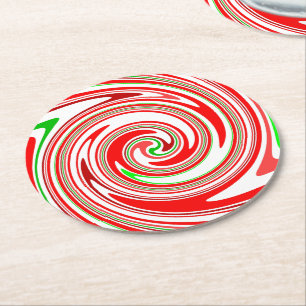 Zuckerstreifen-Weihnachten Rot Weiß Grün Runder Pappuntersetzer