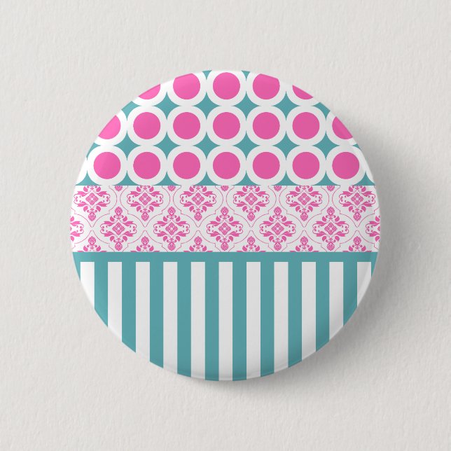 Zuckerwatte-Rosa-blauer Kreis-Streifen-Damast Coll Button (Vorderseite)