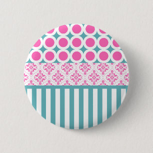 Zuckerwatte-Rosa-blauer Kreis-Streifen-Damast Coll Button