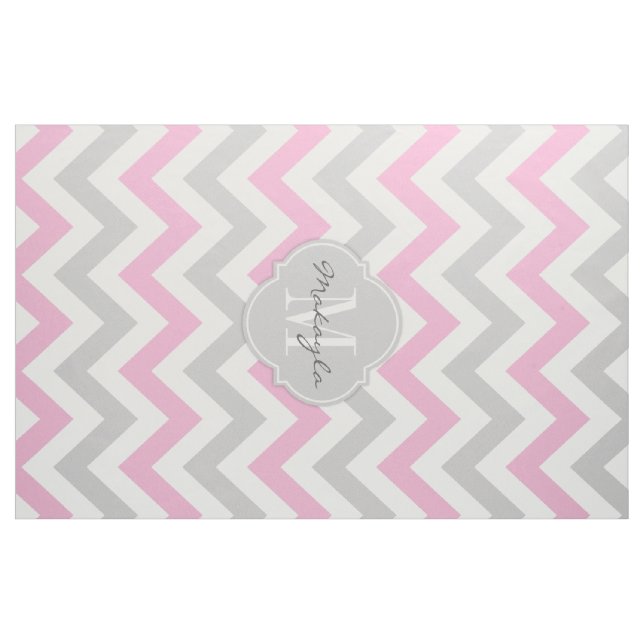 Zuckerwatte-Rosa und graues Zickzack mit Monogramm Stoff (Yard (91,4 cm))