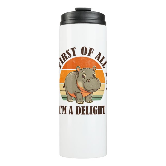 Zuerst bin ich ein erfreuliches Baby Hippo Moo Den Thermosbecher (Vorderseite)