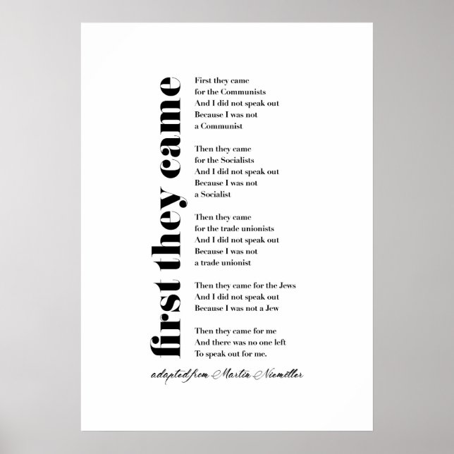 Zuerst kamen sie von Martin Niemöller Poster (Vorne)