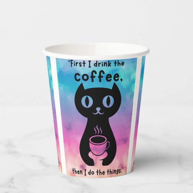 Zuerst trinke ich Kaffee, dann mache ich das Ding Pappbecher (Links)