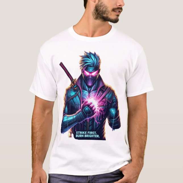 Zuerst versuchen. Brennen Sie heller." Cyberpunk A T-Shirt (Vorderseite)