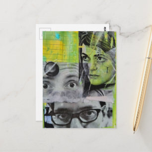 Zufällige Collage von alten Gesichtern auf Grün Postkarte