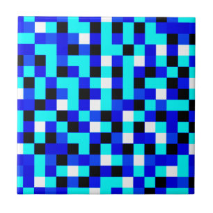 Zufällige gerasterte Pixelkunst - Blau und Weiß Fliese