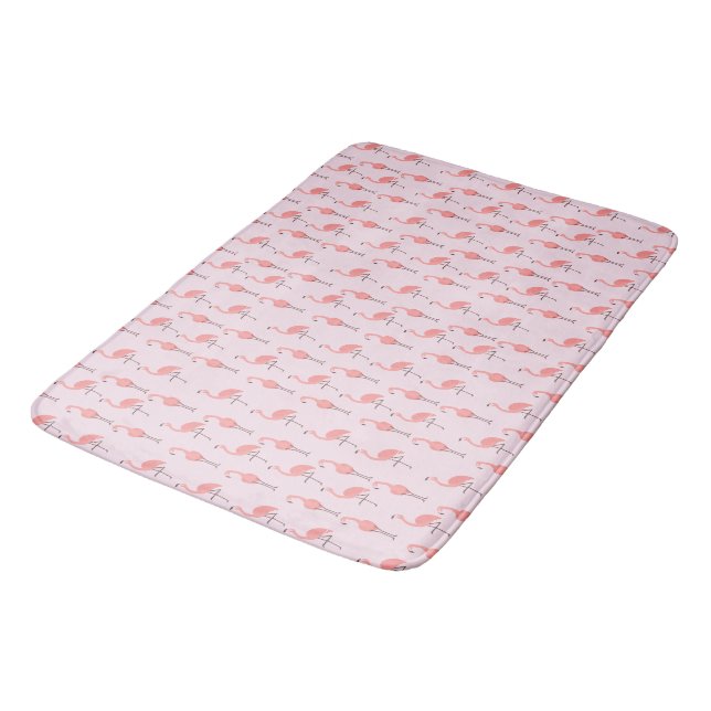 Zufälliges Rosa Flamingo Vogel Muster Badematte (Schrägansicht)