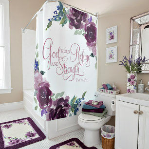 Zuflucht und Kraft lila floral Duschvorhang