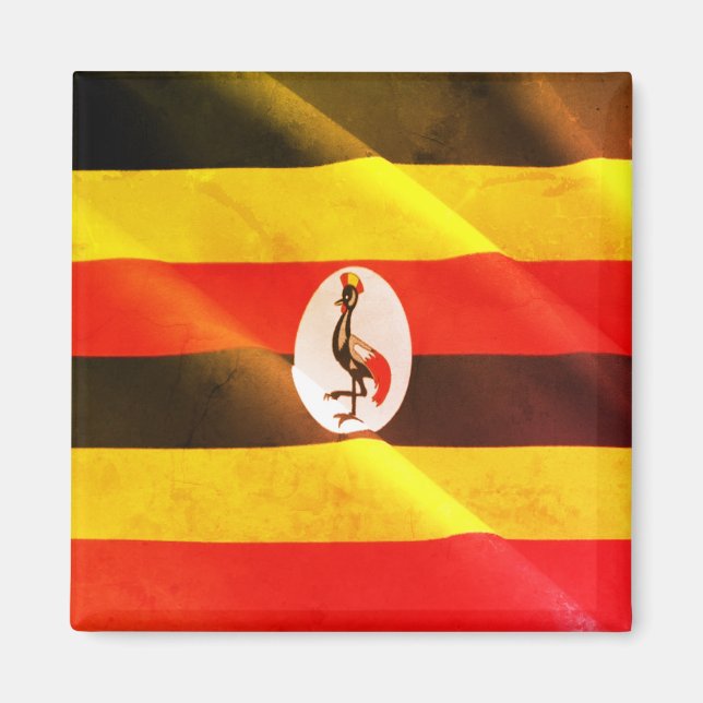 zUG002 UGANDA, Waving Flag. Afrika, Kühlschrank Magnet (Vorne)