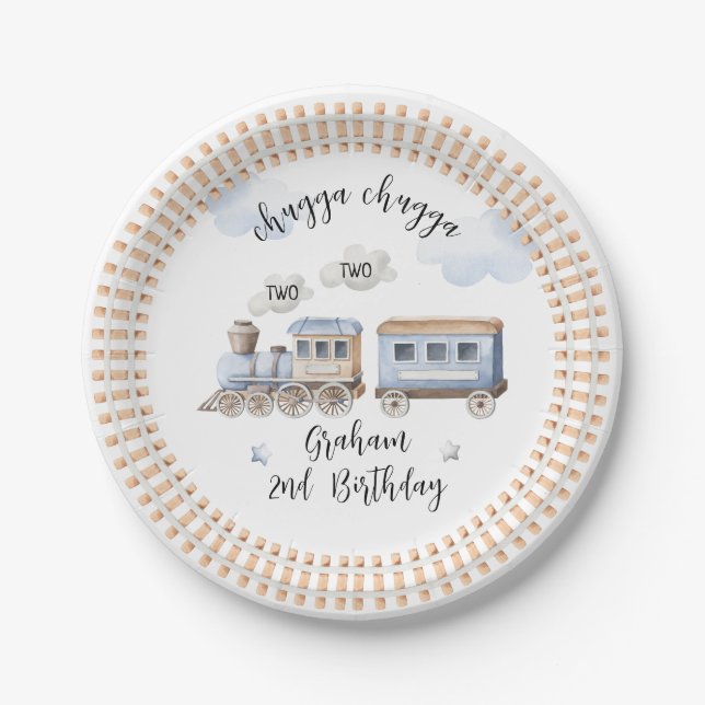 Zug 2. Geburtstag Chugga zwei Teller Papier (Vorderseite)