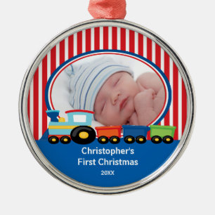 Zug-Baby-Jungen-Foto-Weihnachtsverzierung Ornament Aus Metall