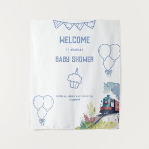 Zug Blaue Luftballons Junge Whimsical Babyparty Wandteppich