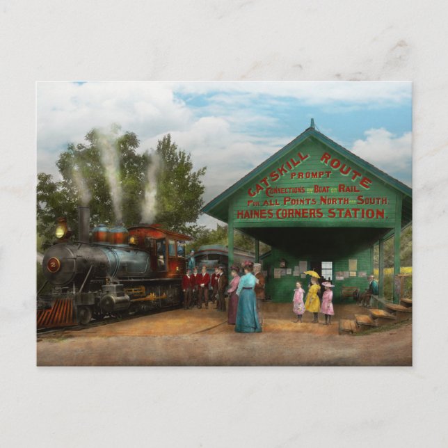 Zug - Catskill, NY - Gewartet für Abfahrt 1902 Postkarte (Vorderseite)