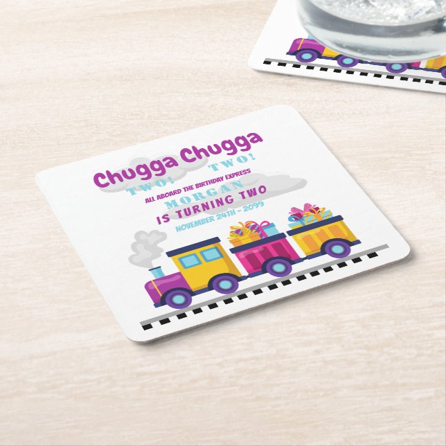 Zug Chugga Choo Cartoon Zweites Geburtstag Rechteckiger Pappuntersetzer (angewinkelt)