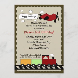 Zug & Flugzeug 12x18 niedlich Junge Geburtstagsein Einladung