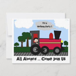 Zug Geburtstag (schwarzes Haar) Party Einladung