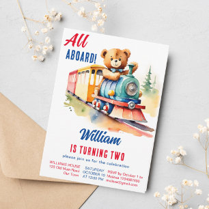 Zug Geburtstag süßer Teddybär fährt Spielzeug Zug Einladung