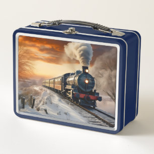 Zug im Winter Abend Metall Brotdose