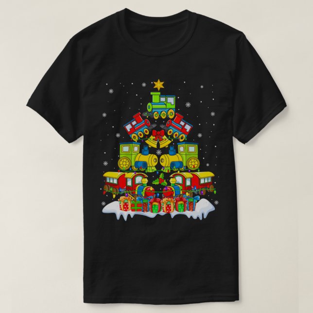 Zug Lover Xmas Tree Weihnachts-Train Ugly S T-Shirt (Design vorne)
