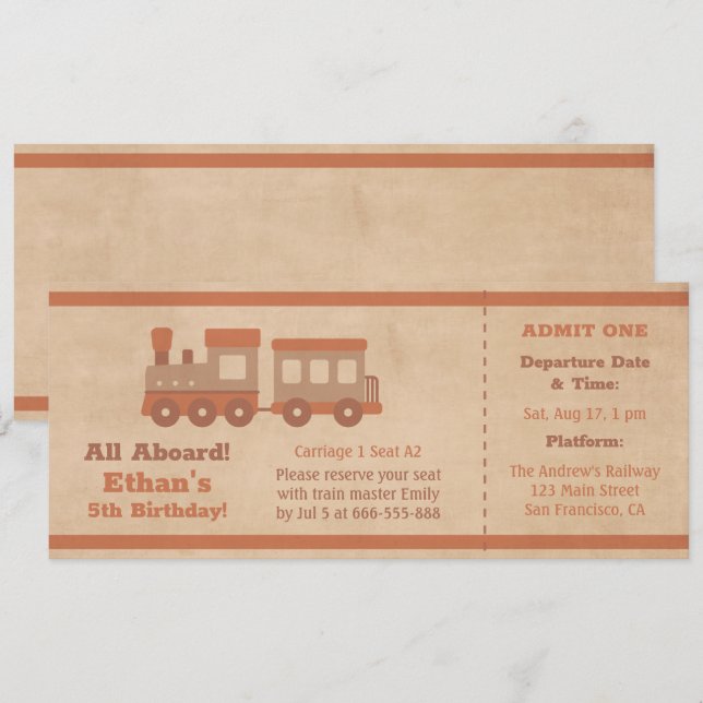 Zug Ticket Boarding Pass Kindergeburtstag Einladung (Vorne/Hinten)