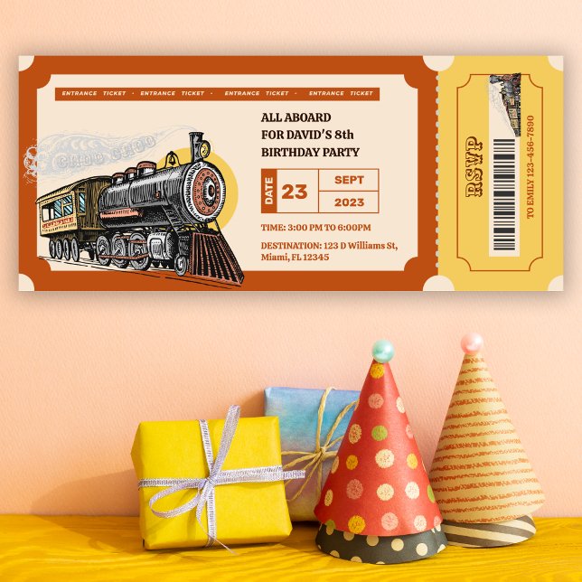Zug Ticket Choo Retro Einladung zum Geburtstag (Von Creator hochgeladen)