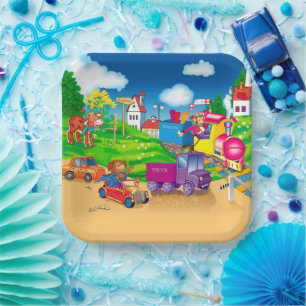 Zug und Auto Pappteller