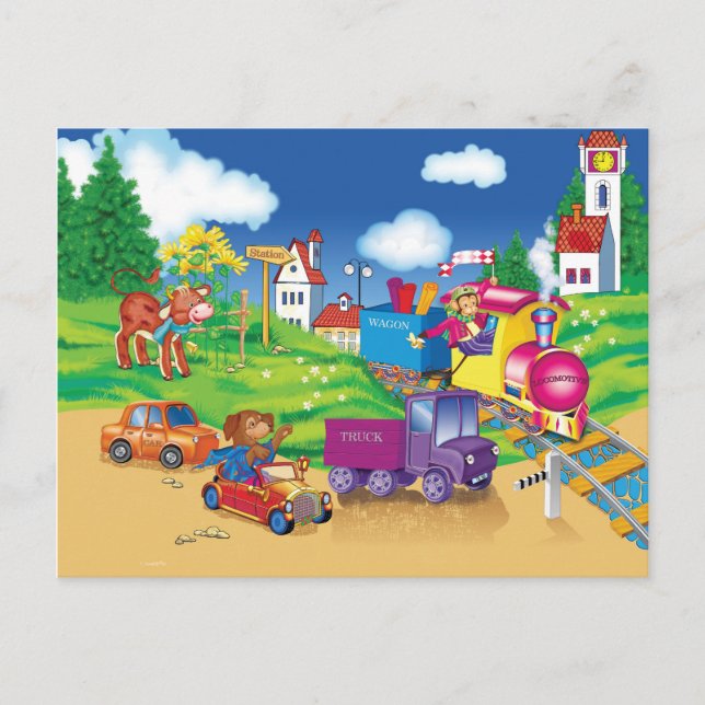 Zug und Auto Postkarte (Vorderseite)