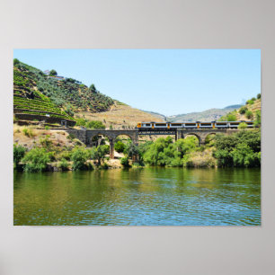Zug und Fluss Douro in Portugal Poster