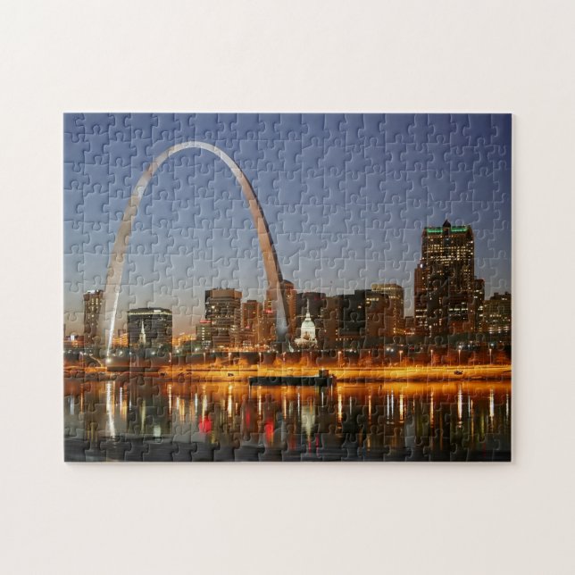Zugangs-Bogen St. Louis Mississippi nachts Puzzle (Horizontal)